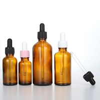 Botol minyak esensial Amber Boston, 5/10/15/20/30/50/100ml 1/2 Oz 1Oz 2 Oz 3Oz botol tetes kaca bulat dengan penetes plastik