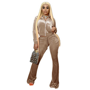 Survêtements en <span class=keywords><strong>velours</strong></span> polyester écologiques à séchage rapide avec logo personnalisé, collection automne <span class=keywords><strong>2022</strong></span>, pour femmes, ensemble décontracté avec sweat à capuche et <span class=keywords><strong>pantalon</strong></span> droit - Product Image 6