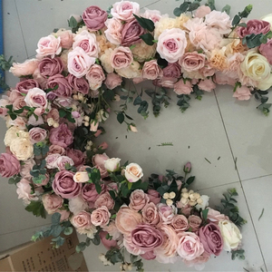 H05181 Arco di Fiori Artificiali Rosso Rosa con Peonie, Ortensie e <span class=keywords><strong>Rose</strong></span>, Decorazione Floreale per Tavoli e Corridoi per Matrimoni e Feste - Product Image 1