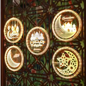 Ramadan Eid Led Lumières Décoratives Étoiles Lune Suspendus Ventouse Lumières Musulman Islam Moyen-Orient Mubarak Vacances Fée Fenêtre Disque - Product Image 6