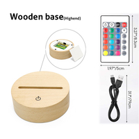 Base LED RVB pour veilleuse 3D Support ABS avec panneaux en bois acrylique Télécommande Base d'affichage de la lumière pour la décoration intérieure Cadeaux Lampe
