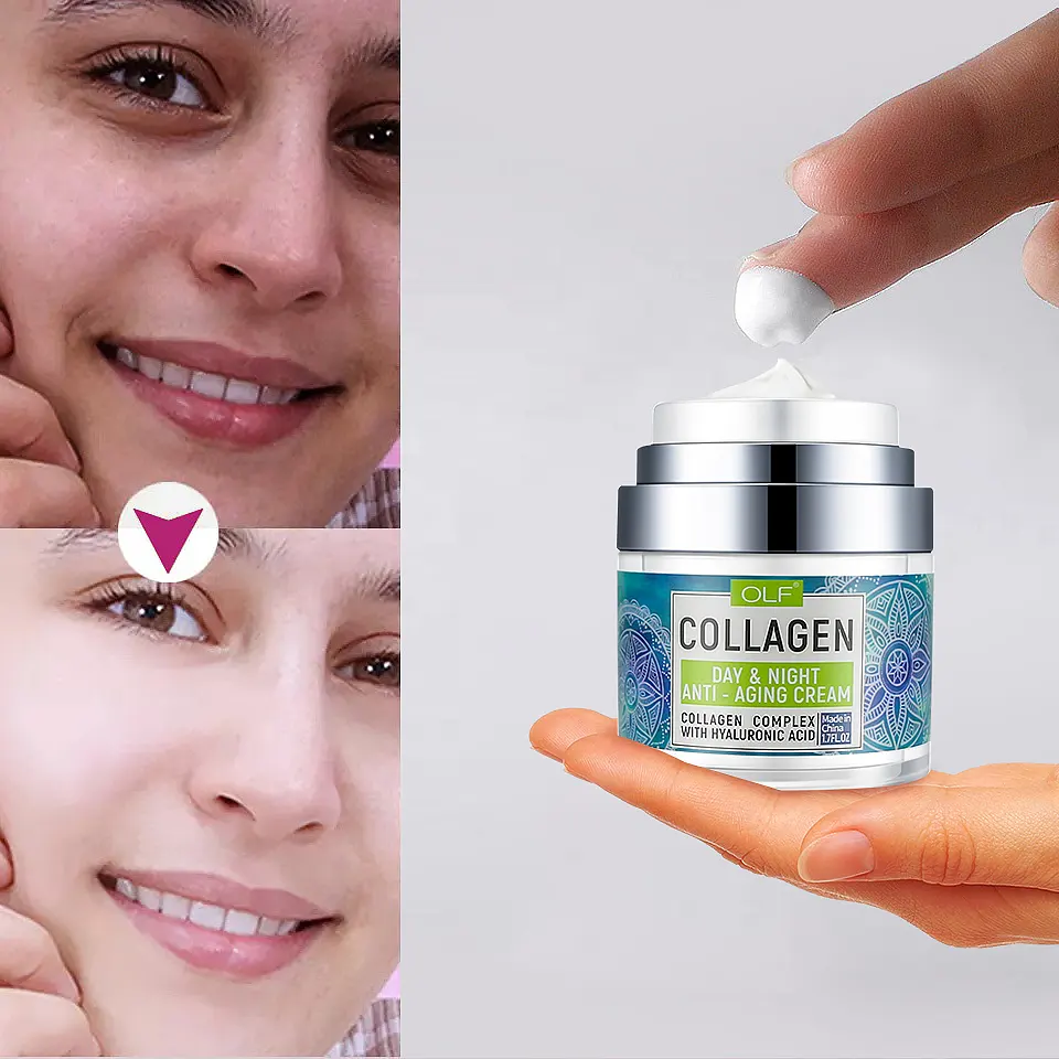 Creme facial hidratante de colágeno para todas as caras e pele pretas de pele vegana de marca própria anti-envelhecimento e rugas