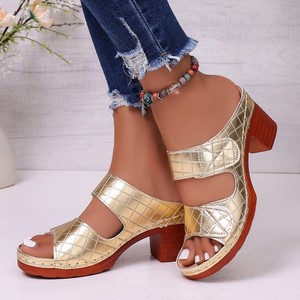 <span class=keywords><strong>Sandali</strong></span> Estivi con Tacco Quadrato in <span class=keywords><strong>Argento</strong></span> e Oro, Comode Scarpe da Donna, <span class=keywords><strong>Sandali</strong></span> da Signora all'Ingrosso - Product Image 2