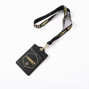 Cheap Custom logo Gold Printing Silk Screen Printing Lanyard with Card Holder - Product Image 1