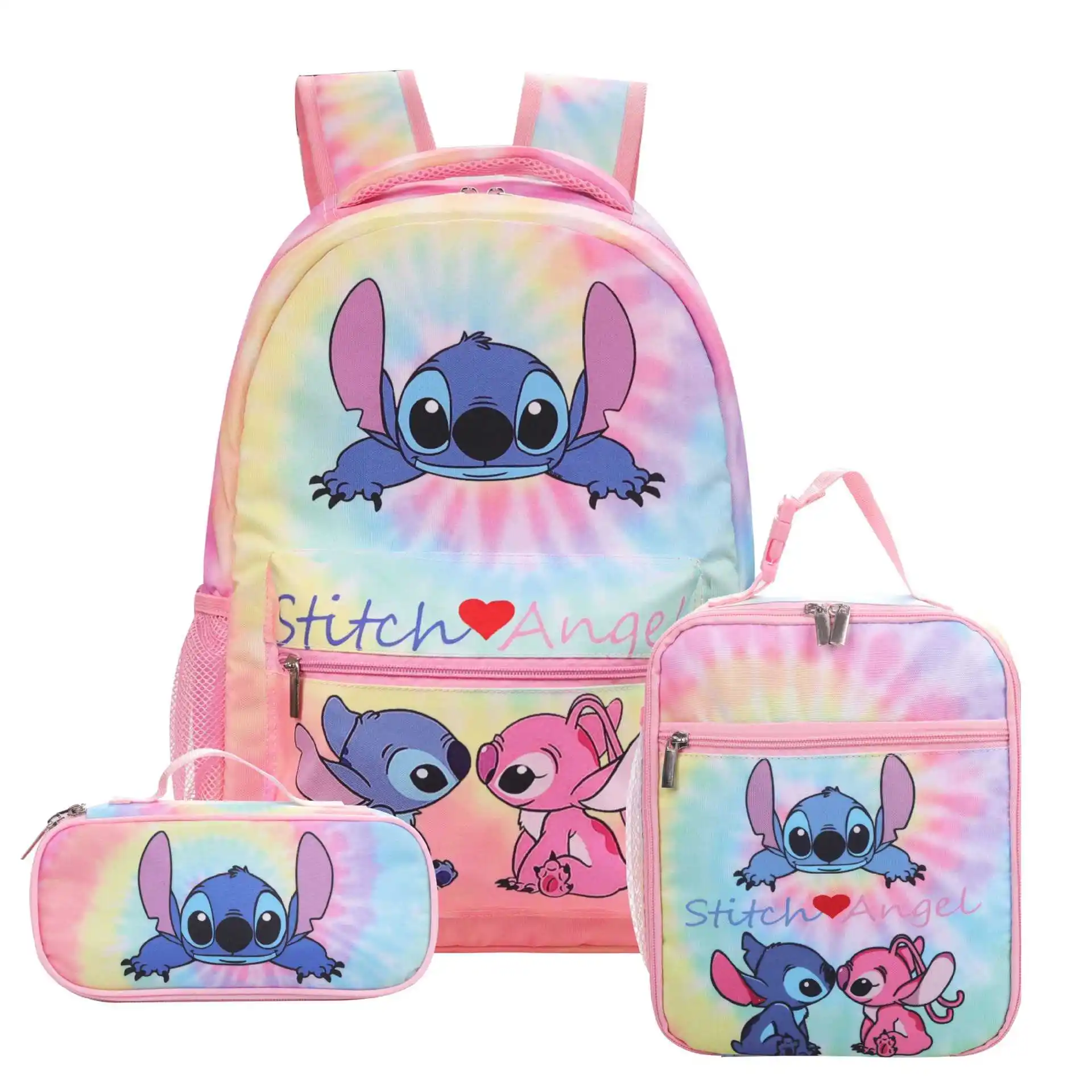 Newstar Stitch Girls Backpack Cartoon Anime Pattern Design Backpack High Capacity backpack Boy And Girl 3pc pencil bag lunch bag