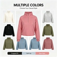 Sweat-shirt court personnalisé à demi-zip, ourlet brut, manches raglan, en molleton, avec logo personnalisé, style décontracté urbain pour femme