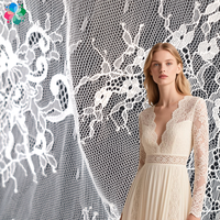 Dentelle française pour cils, 100% nylon extensible, appliqué tricoté, tissu jacquard multicolore pour robe de mariée