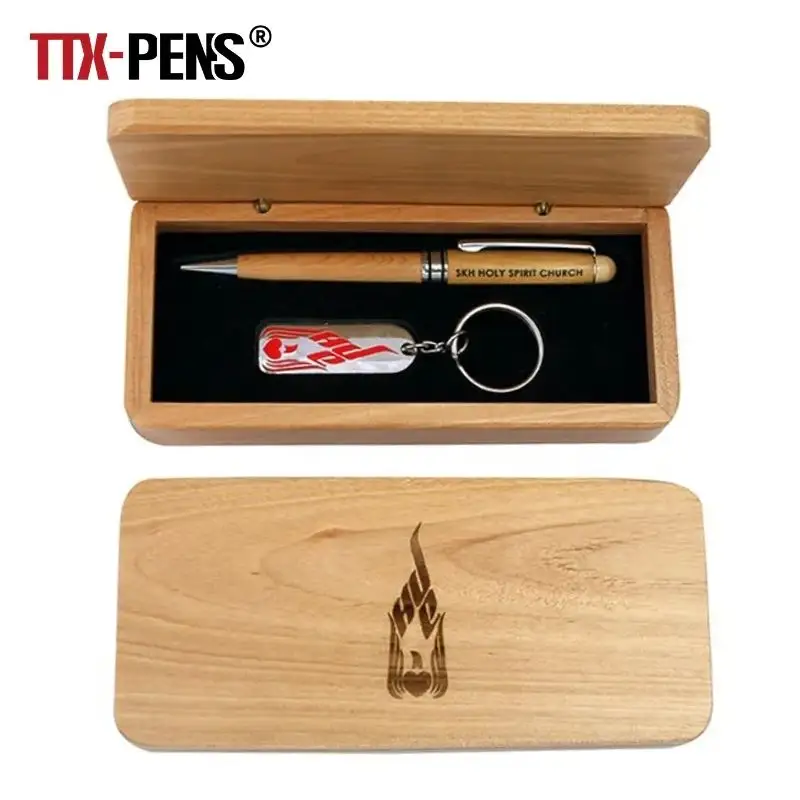 TTX الصين حار بيع السائبة هدايا عيد الميلاد البنود الحبر قلم هدية خشبية مجموعة صناديق مع المفاتيح