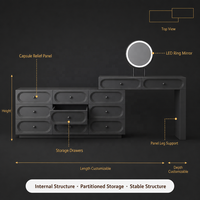 Meuble-lavabo moderne en contreplaqué avec rangement intégré, design extensible, hauteur réglable, table de maquillage pour bureau ou chambre, écologique