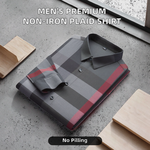 Chemise Homme Haut de Gamme Décontractée en Fibre de Bambou Tricotée à Col Boutonné et Fermeture Simple Boutonnage Manches Longues Infroissable à Carreaux Automne - Product Image 2