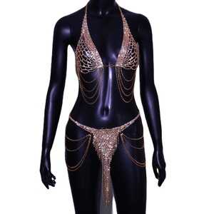 Sexy Kim Cương Ngực Chuỗi Áo Ngực Quần Lót Lấp Lánh Rhinestone Pha Lê Mặc Bikini Đồ Lót Cho Phụ Nữ Hộp Đêm Quần Áo Đồ Trang Sức Thanh Lịch - Product Image 5