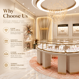 Vitrines à bijoux rondes en or sur mesure Ondole avec éclairage LED et plateau en marbre pour l'aménagement de magasins de luxe - Product Image 3