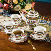 15PCS Set Kopi Bone China Motif Bunga Biru Eropa untuk 6 Orang, Keramik Elegan dengan Lis Emas, Minimalis Modern