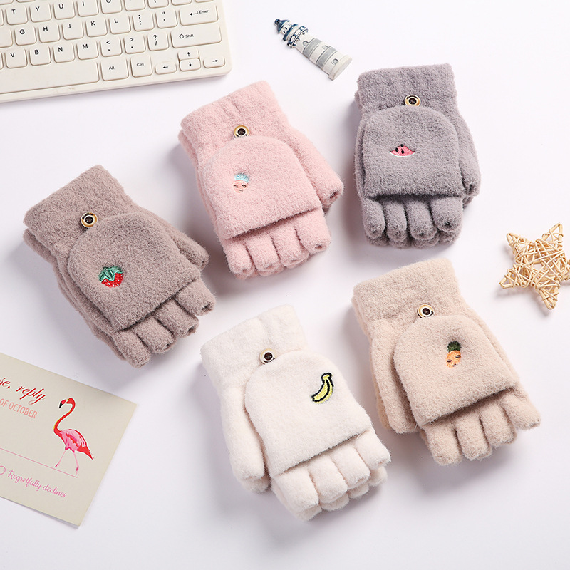 Теплые Рождественские перчатки на половину пальца с надписью