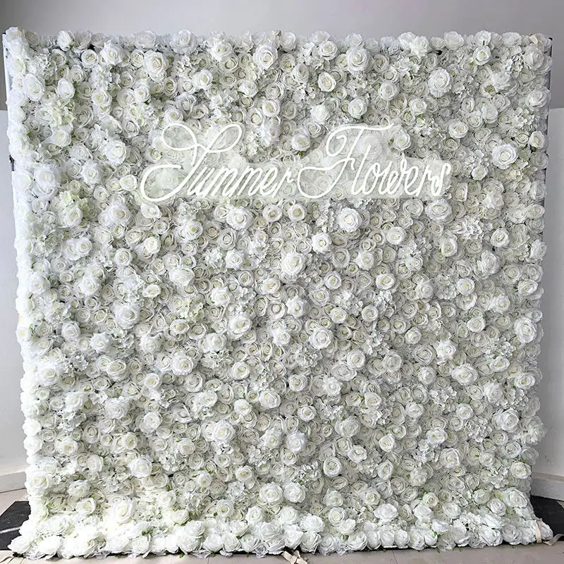 Sfondo di fiori nuziali di alta qualità 8ft x 8ft roll up bianco finto fiore decorazione parete