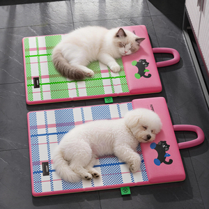 New Dog & Cat Bed Summer <b>Cooling</b> Double-Sided Foldable Pet <b>Pad</b> with Breathable Checkered Pattern Indoor Use - Product Image 1