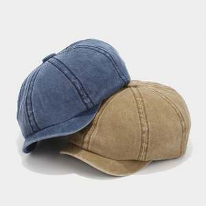 Nouveau Chapeau Gavroche en Coton Lavé Printemps 2025 pour Femme et Homme, Béret Britannique Vintage Couleur Unie 8 Panneaux - Product Image 2