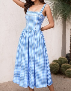 OEM Offre Spéciale robe d'été décontractée pour les femmes Plaids brodés 100% coton bohème épissé robe mi-longue - Product Image 3