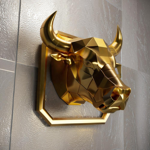 منحوتات رأس حيوان راتنج مصممة خصيصًا من المصنع ، محاكاة ثلاثية الأبعاد لنموذج رأس بقرة ، حرف راتنج منزلية للتعليق على الحائط الفني - Product Image 2