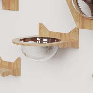 Structure murale d'escalade pour <span class=keywords><strong>chat</strong></span> moderne haut de gamme en bois de caoutchouc massif, ensemble d'étagères modulaires DIY pour animaux de compagnie, griffoir robuste, emballé en carton - Product Image 5