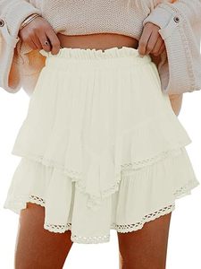 <span class=keywords><strong>Jupe</strong></span> courte femme style européen et américain, à volants, taille haute, couleur unie, été, avec dentelle perlée - Product Image 6