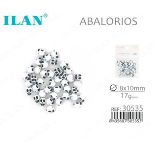 ILAN Abalorios Design a forma di teschio 8x10mm Bianco Nero Circa 17g - Product Image 1