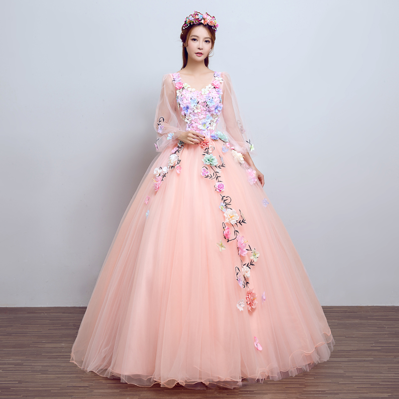 pink and yellow wedding dresses Sunset Ombre Wedding Dress: Silk Tulle, Autumn Fire Dip Dye, Lace Detail