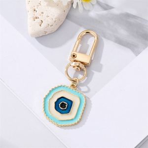 New Wholesale Irregular Turkish Eye Keychain Gold Enamel Good Luck Blue Heart Evil Eyes Keychain for Women <b>Bag</b> Purse Pendant - Product Image 4
