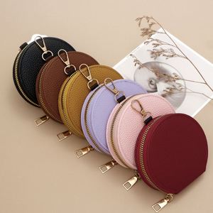 Solid Color Round Zipper Coin <b>Purse</b> Portable Mini Round Korean Style PU Leather Texture Bag Zipper <b>Small</b> Coin <b>Purse</b> - Product Image 1