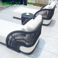 Ensemble de meubles d'extérieur de luxe en gros, chaise longue en aluminium pour patio, chaise de plage en corde tressée imperméable, chaises longues d'extérieur