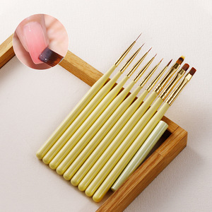 Wooden Handle <b>Nail</b> Art Brush Set Petite Round Oval Ombre Liner Crimped Ferrule with Lid Gel <b>Nail</b> Painting Decoration Brush - Product Image 4
