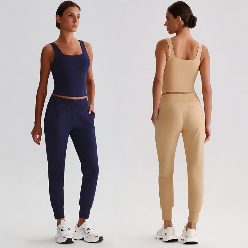 Recycled Solid Soft Eco-Friendly Women Activewear Casual Fit Tracksuit Sleeveless Tank Top Jogger Leggings Fitness Yoga Outfit