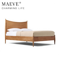 Lit double vintage en bois massif, lit plateforme moderne avec tête de lit incurvée en forme de voile, couleur personnalisée de luxe léger