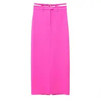 ZATRHMBM2022 Женская весенне-летняя новая уличная мода длинная фуксия с поясом и разрезом сзади Женская юбка