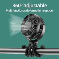 Ventilateur portable mini USB rechargeable pour poussette, avec trépied flexible et pince pieuvre, vente en gros