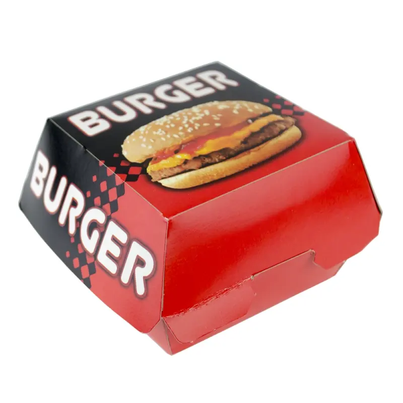 Toptan sıcak satış restoran götürmek için karton siyah ve kırmızı gıda sınıfı Burger kutuları ambalaj