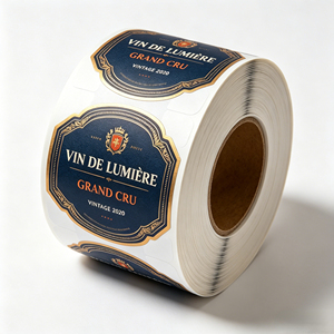 Étiquettes de <span class=keywords><strong>vin</strong></span> <span class=keywords><strong>Grand</strong></span> <span class=keywords><strong>Cru</strong></span> personnalisées écologiques bleu marine avec dorure à chaud, autocollants vintage français en rouleau pour promotion haut de gamme - Product Image 2