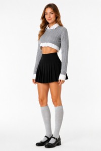 Minigonna Nera in Maglia da Donna con Orlo Svasato, Modello Pull-On, OEM/ODM - Product Image 4