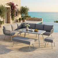 Ensemble de canapés d'extérieur modernes en forme de L, écologiques, durables, en métal, pour appartement, jardin, balcon, cour, parc