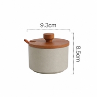 Ensemble de 3 pots à sucre avec couvercle en bois, cuillère à encoche et plateau en bois, 250 ml, en céramique gris mat et blanc, pots à épices à parois droites