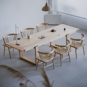 Table à manger en bois de frêne blanc, style bûche, design artistique minimaliste japonais, conception en assemblage pour la maison et le bureau - Product Image 3