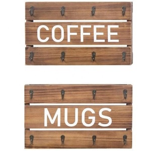 Vendita calda tazze appendiabiti a parete legno marrone bruciato caffè & tazze appesi Set di 2 - Product Image 3