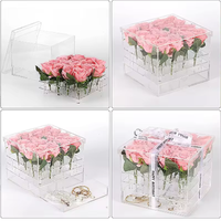 Nouveau Style personnalisé clair rectangulaire saint valentin cadeau Rose acrylique affichage boîte de rangement préservé fleur acrylique boîte avec couvercle