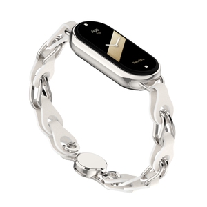 BEEFLYPOWER Nouveau <span class=keywords><strong>Bracelet</strong></span> Officiel Design Tendance en Cuir avec Chaîne Métallique Creuse et Boucle Magnétique pour Xiaomi Mi Band <span class=keywords><strong>8</strong></span> 8NFC - Product Image 6