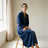 Pyjama de luxe 100 % soie de mûrier satinée pour femme, 22 mommes, avec robe de chambre à taille élastique, tenue de nuit longue et sexy, vêtements de nuit haut de gamme pour femmes