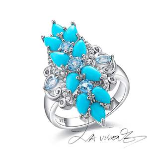 แหวนพลอยเทอร์ควอยซ์อเมริกันฝังหยก ซีรีส์ Counterattack ประดับด้วยพลอยสีฟ้าและสีขาวสังเคราะห์จากเทียนจิน - Product Image 1