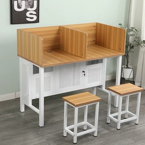 Bureau d'ordinateur double pour étudiants, idéal pour les cours de formation en laboratoire scolaire, avec plateau pour clavier et gestion des câbles, en MDF, pour usage bureautique - Product Image 3