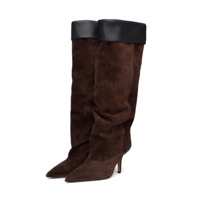 Bottes minces à talons hauts, bottes en fourrure rabattables, bottes pour femmes à bout pointu en cuir givré, bottes pour femmes de marque de luxe