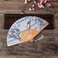Éventail pliant en bambou de style chinois ancien HZ pour femmes, motif fleur de pêcher, petit artisanat pour accessoires de photographie, rétro classique