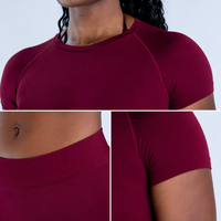 Ensemble de yoga 2 pièces à manches raglan pour femme, haut à manches courtes et short de sport taille haute, logo personnalisé, faible MOQ, vente en gros de vêtements de fitness